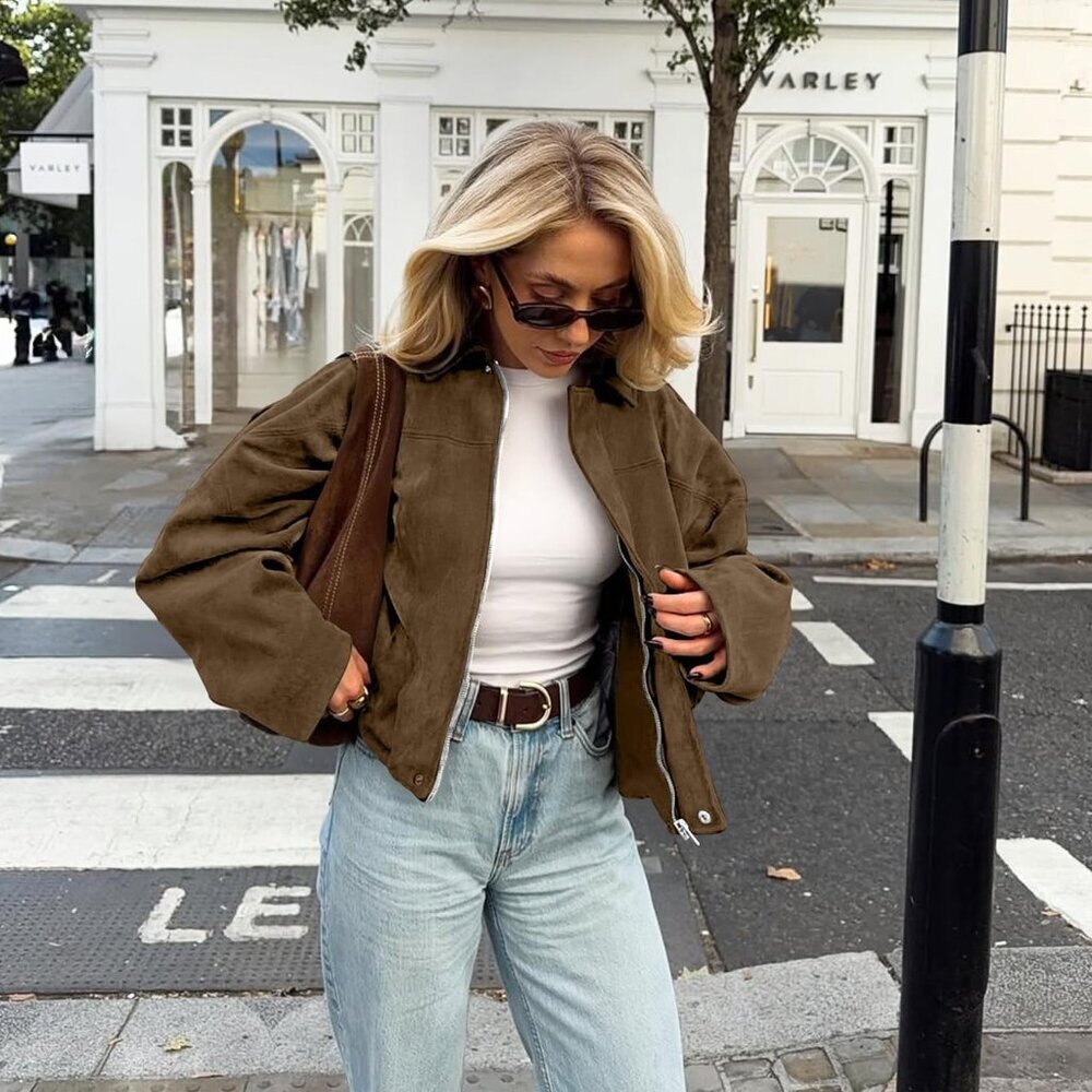 Women's Brown Faux Suede Jackets Fall Fashion Outfits Coat Winter Clothes Jacket - Picture 2 of 6